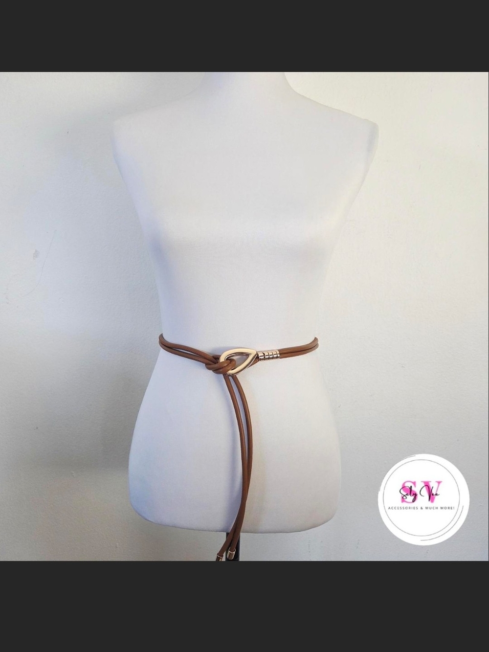 Brown Double-Strand Knot Waist Belt with Gold Accent